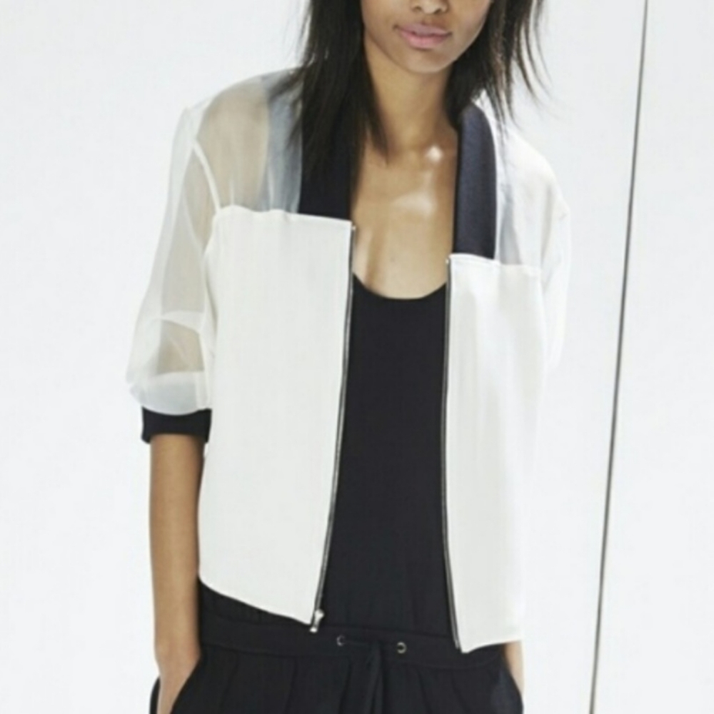 Rebecca Minkoff White and Black Sheer Bomber Jacket